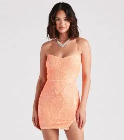 Windsor. Dazzle Down Sequin Lace-Up Mini Dress