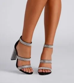 Windsor. Sparkle Scene Rhinestone Chrome Block Heels