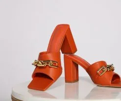 Windsor. Chunky Chain Link Faux Leather Mules