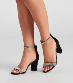 Windsor. Glam Life Faux Suede Rhinestone Block Heels