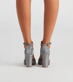 Windsor. Dazzle Glitter Mesh Block Heels -Bridal Dresses popular shop 07401 3978 4