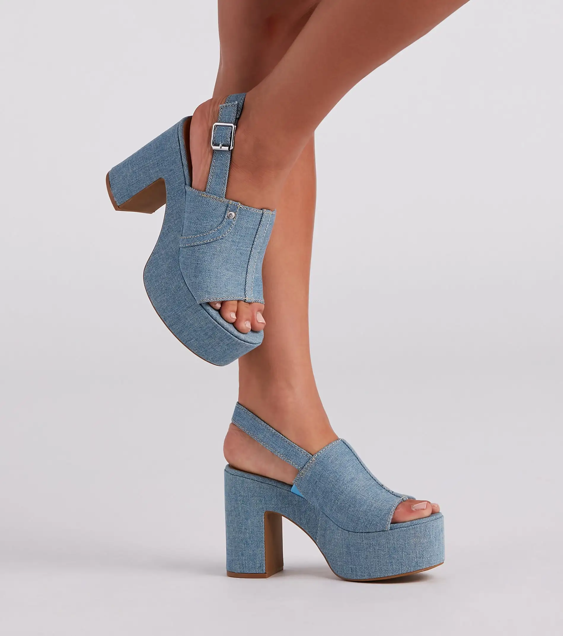 Windsor. In My Jeans Denim Sling Back Platform Heels 3 Windsor. In My Jeans Denim Sling Back Platform Heels
