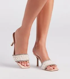 Windsor. Pearl Impression Rhinestone Trim Stiletto Mules