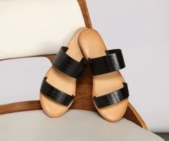 Windsor. Wide Fit Double Band Croc-Embossed Sandals
