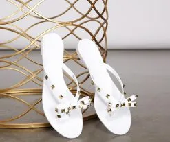 Windsor. Studded Stunner Thong Strap Bow Sandals