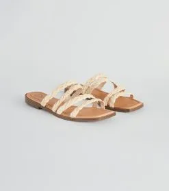 Windsor. Braided Beauty Straw Strappy Flat Sandals