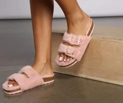 Windsor. Double Buckle Faux Fur Slippers -Bridal Dresses popular shop 07408 0045 1